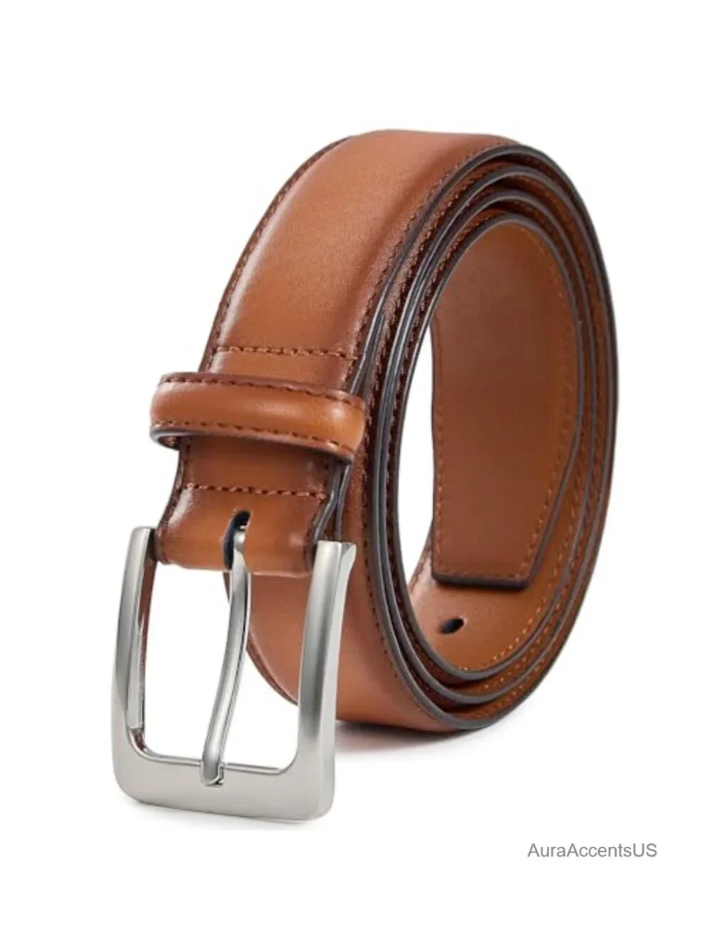 Men's Genuine Leather Dress Belt Handmade Classic Solid Buckle 1.4